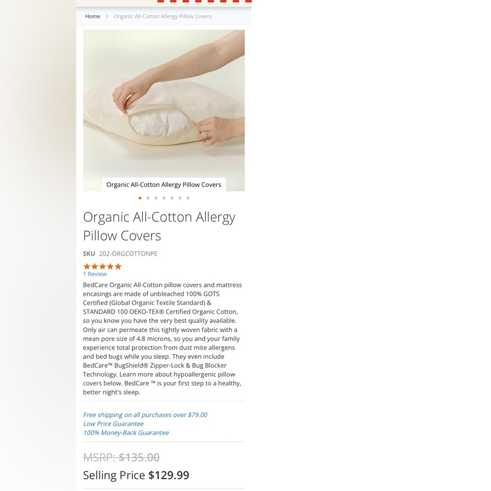 BEDCARE Organic All-Cotton Pillow Cover